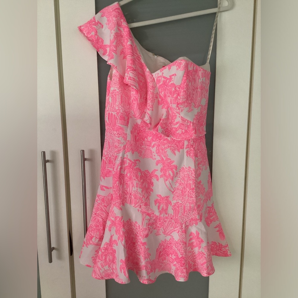 NWT Lilly Pulitzer Ariana one shoulder ruffle romper in Roxie Pink NWT - Picture 3 of 13